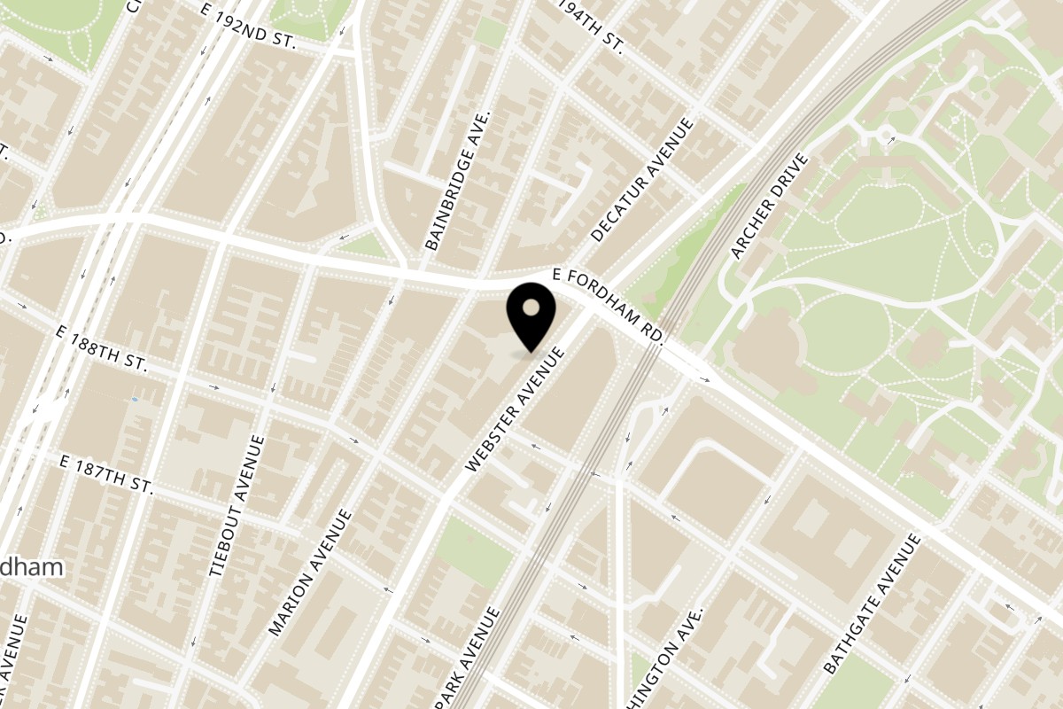Map showing the location of Parrilla Latina on 2501 Webster Ave in Bronx